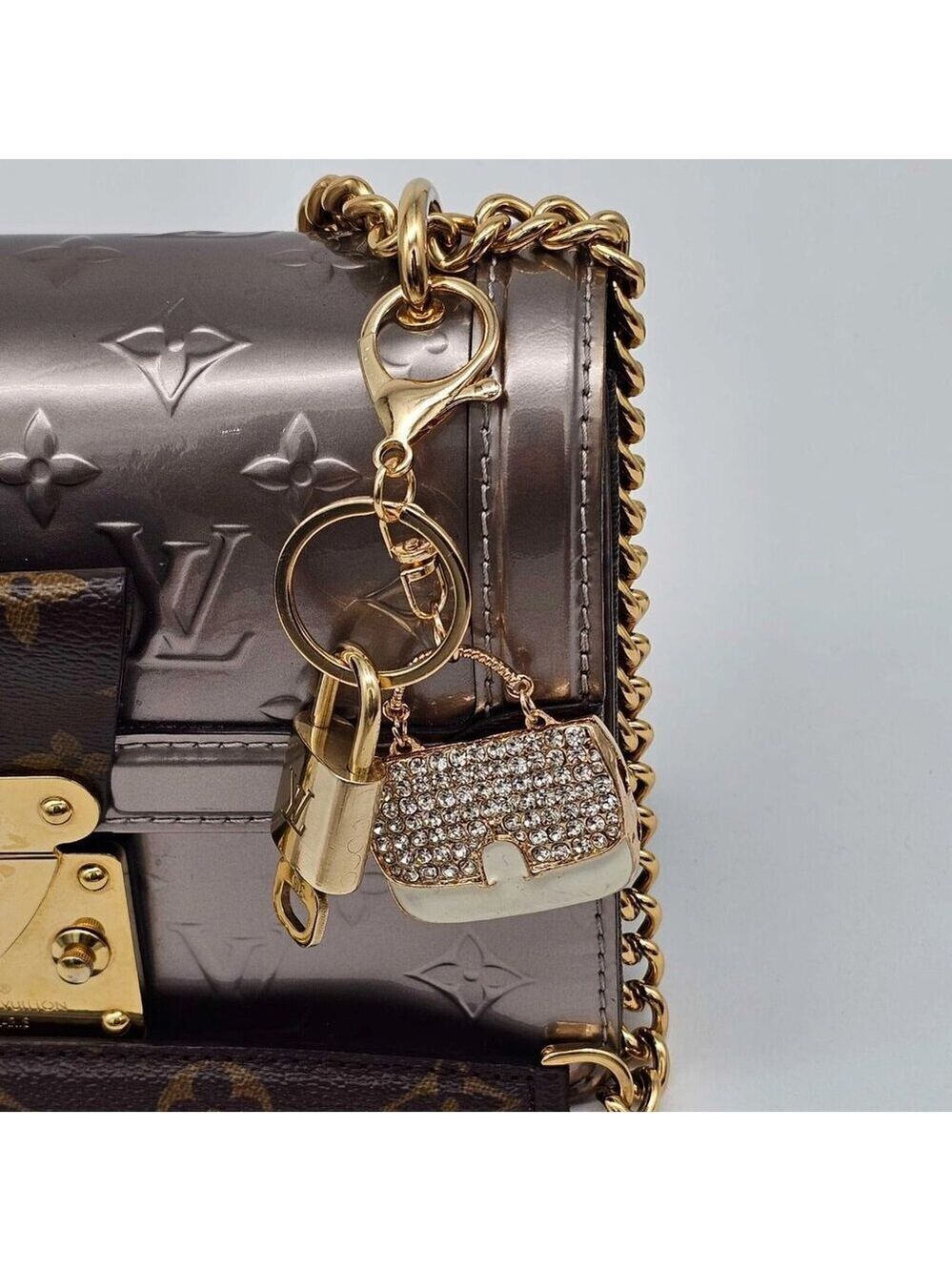 Authentic Louis Vuitton Lock & Key with unbranded Rhinstone Bag Keycharm - Picture 2 of 7